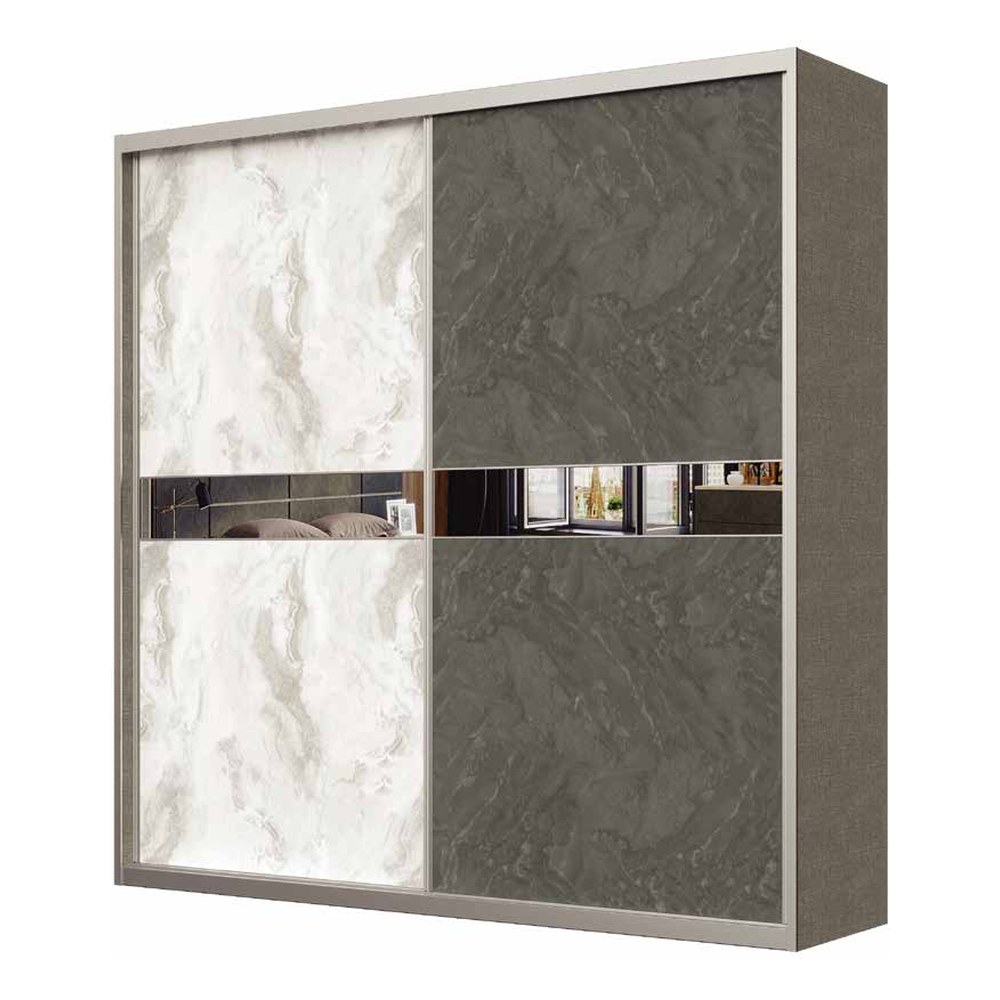 ארון הזזה בהתאמה GLACIER בגוון שיש לבן / אבן אפורה